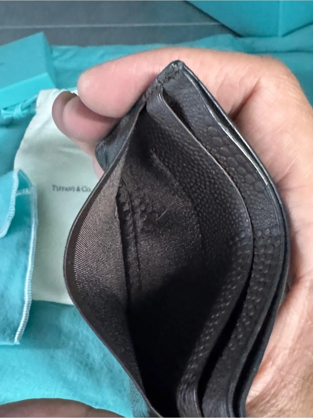 Tiffany & Co. waves Brown Textured Leather Card Holder